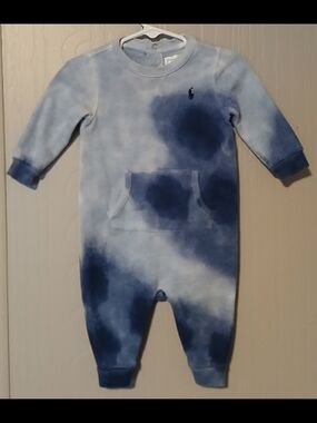 Ralph Lauren Boys 6 Months Blue Tie Dye Fleece Romper
